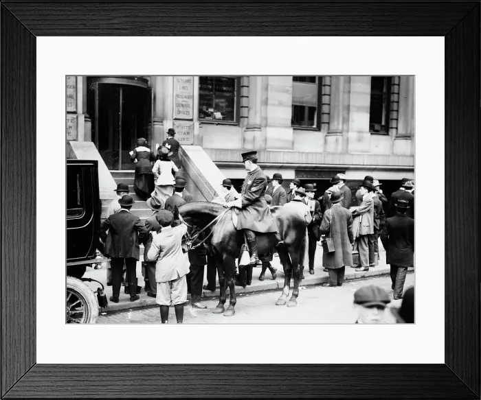 Framed Print : Crowd in front of White Star offices, 1912. Creator: Bain News Service Framed Print : Crowd in front of White Star offices, 1912. Creator: Bain News Service