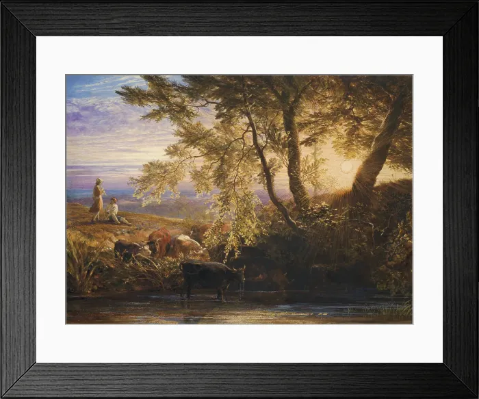 Framed Print : The Setting Sun, c1862. Creator: Samuel Palmer Framed Print : The Setting Sun, c1862. Creator: Samuel Palmer