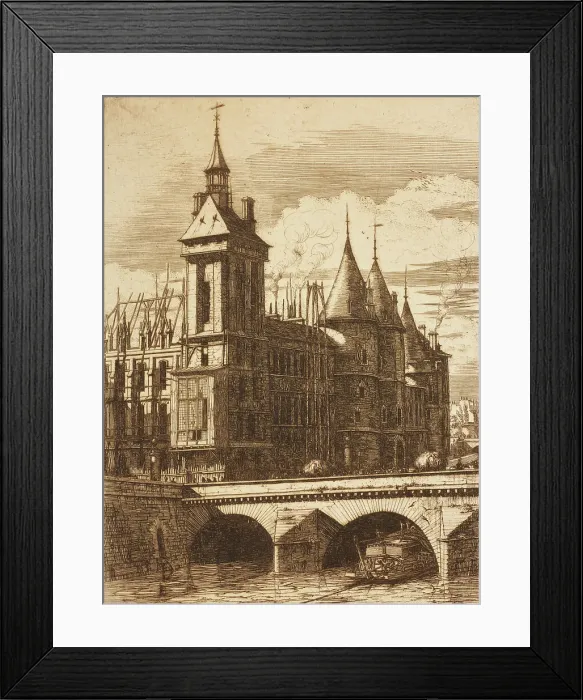 Framed Print : The clock tower, Paris, 1852. Creator: Charles Meryon Framed Print : The clock tower, Paris, 1852. Creator: Charles Meryon