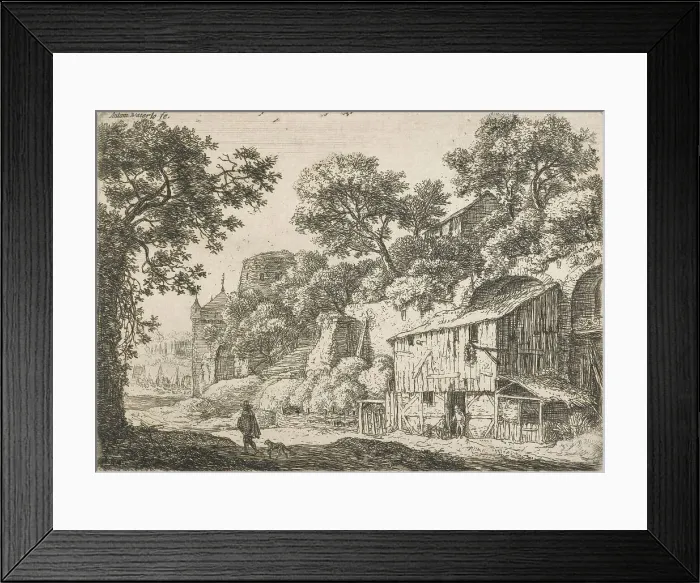 Framed Print : Six landscapes. A man wearing a cloak, and his dog. (H43), 1640-1690. Creator: Anthonie Waterloo Framed Print : Six landscapes. A man wearing a cloak, and his dog. (H43), 1640-1690. Creator: Anthonie Waterloo