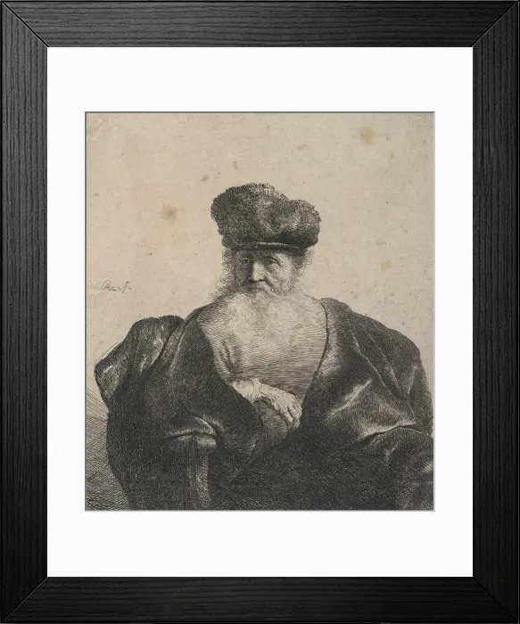 Framed Print : Old man with beard, fur cap, and velvet cloak, c.1631. Creator: Rembrandt Harmensz van Rijn Framed Print : Old man with beard, fur cap, and velvet cloak, c.1631. Creator: Rembrandt Harmensz van Rijn