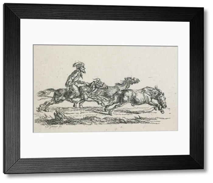 Framed Print : No title - (Rider chasing two horses), 1792-1831. Creator: Christian David Gebauer Framed Print : No title - (Rider chasing two horses), 1792-1831. Creator: Christian David Gebauer