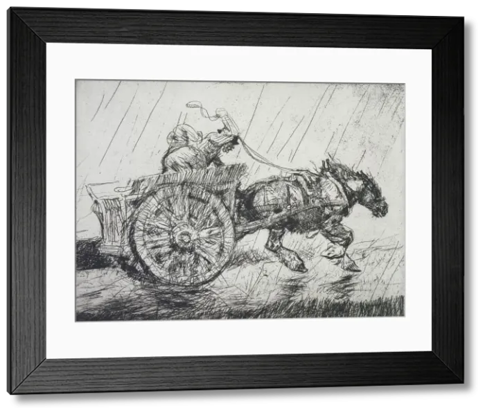 Framed Print : Driving home in the rain, 1914. Creator: Edmund Blampied Framed Print : Driving home in the rain, 1914. Creator: Edmund Blampied