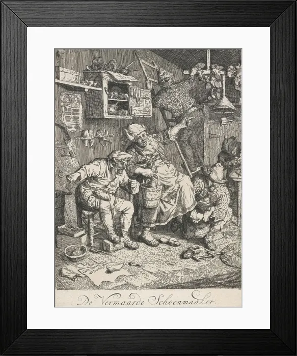 Framed Print : The famous shoemaker. De Vermaarde Schoenmaaker, 1695. Creator: Cornelis Dusart Framed Print : The famous shoemaker. De Vermaarde Schoenmaaker, 1695. Creator: Cornelis Dusart