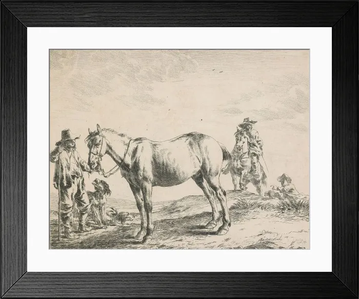 Framed Print : Horse, peasant, man and two dogs, 1651. Creator: Dirck Stoop Framed Print : Horse, peasant, man and two dogs, 1651. Creator: Dirck Stoop