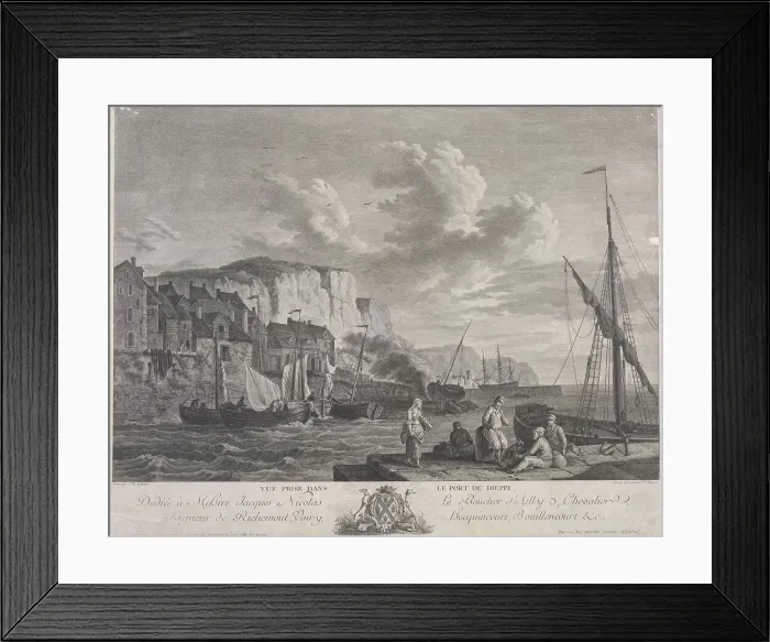 Framed Print : Vue prise dans le port de Dieppe (View of the port of Dieppe), c.1771. Creator: Marie-Jeanne Ozanne Framed Print : Vue prise dans le port de Dieppe (View of the port of Dieppe), c.1771. Creator: Marie-Jeanne Ozanne