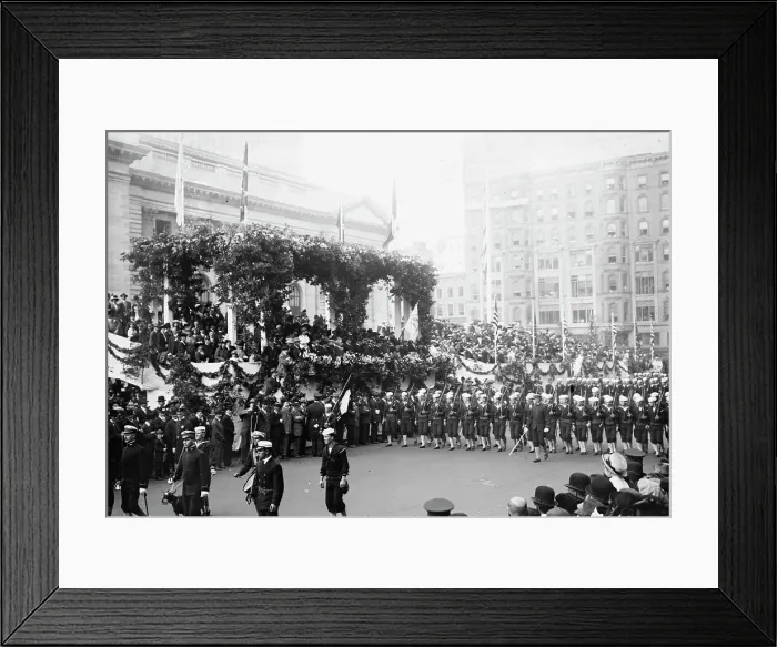 Framed Print : U.S. Sailors in Columbus Day Parade, between c1910 and c1915. Creator: Bain News Service Framed Print : U.S. Sailors in Columbus Day Parade, between c1910 and c1915. Creator: Bain News Service