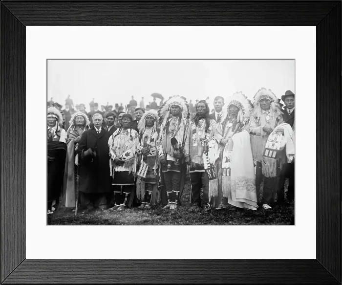 Framed Print : Rodman Wanamaker and Indian Chiefs, 1913. Creator: Bain News Service Framed Print : Rodman Wanamaker and Indian Chiefs, 1913. Creator: Bain News Service