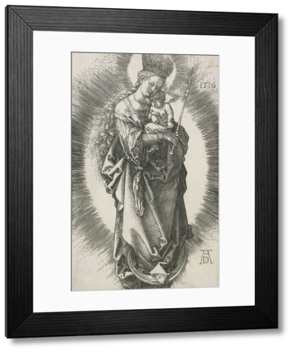 Framed Print : The Virgin on the crescent with a sceptre and a starry crown, 1516. Creator: Albrecht Durer Framed Print : The Virgin on the crescent with a sceptre and a starry crown, 1516. Creator: Albrecht Durer