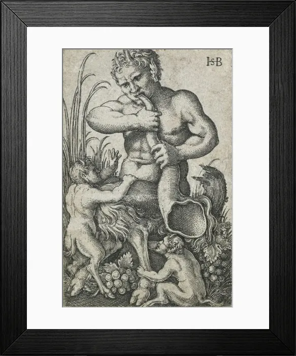 Framed Print : Satyr sounding a horn, 1531-1550. Creator: Sebald Beham Framed Print : Satyr sounding a horn, 1531-1550. Creator: Sebald Beham