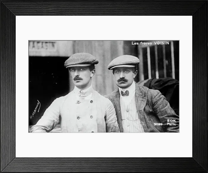Framed Print : The Voisin brothers, French aviation pioneers. Gabriel Voisin (1880-1973), on the left... (1912?). Creator: Bain News Service Framed Print : The Voisin brothers, French aviation pioneers. Gabriel Voisin (1880-1973), on the left... (1912?). Creator: Bain News Service