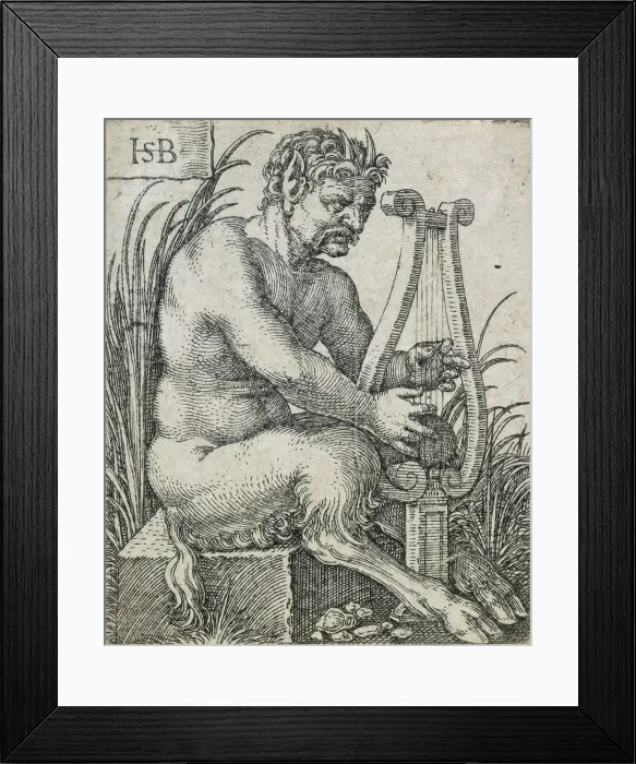 Framed Print : Satyr playing lyre, 1531-1550. Creator: Sebald Beham Framed Print : Satyr playing lyre, 1531-1550. Creator: Sebald Beham