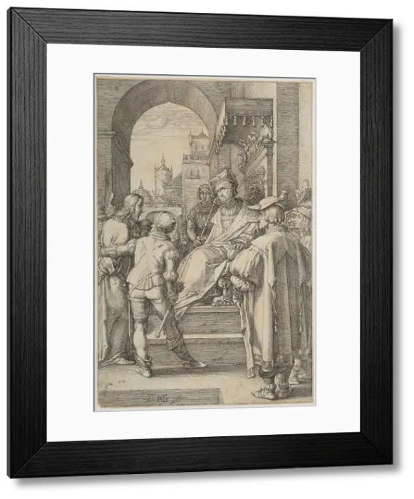 Framed Print : Christ before Pilate, plate 5 from The Passion of Christ, 1596. Creator: Hendrik Goltzius Framed Print : Christ before Pilate, plate 5 from The Passion of Christ, 1596. Creator: Hendrik Goltzius