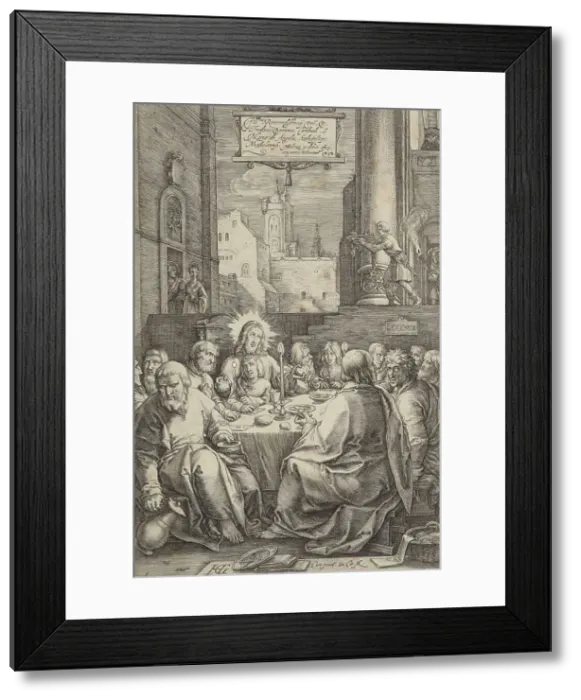 Framed Print : The Last Supper, plate 1 from The Passion of Christ, 1598. Creator: Hendrik Goltzius Framed Print : The Last Supper, plate 1 from The Passion of Christ, 1598. Creator: Hendrik Goltzius