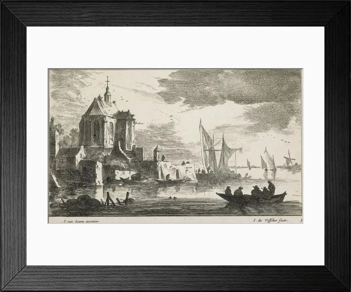 Framed Print : River landscapes. Plate 3. Untitled, 1650-1660. Creator: Jan de Visscher Framed Print : River landscapes. Plate 3. Untitled, 1650-1660. Creator: Jan de Visscher