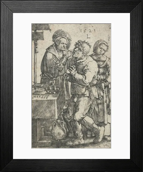 Framed Print : The dentist, 1523. Creator: Lucas van Leyden Framed Print : The dentist, 1523. Creator: Lucas van Leyden