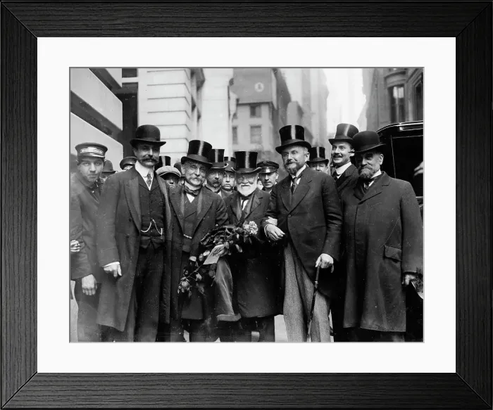 Framed Print : French delegation & A[ndrew] Carnegie, 1912. Creator: Bain News Service