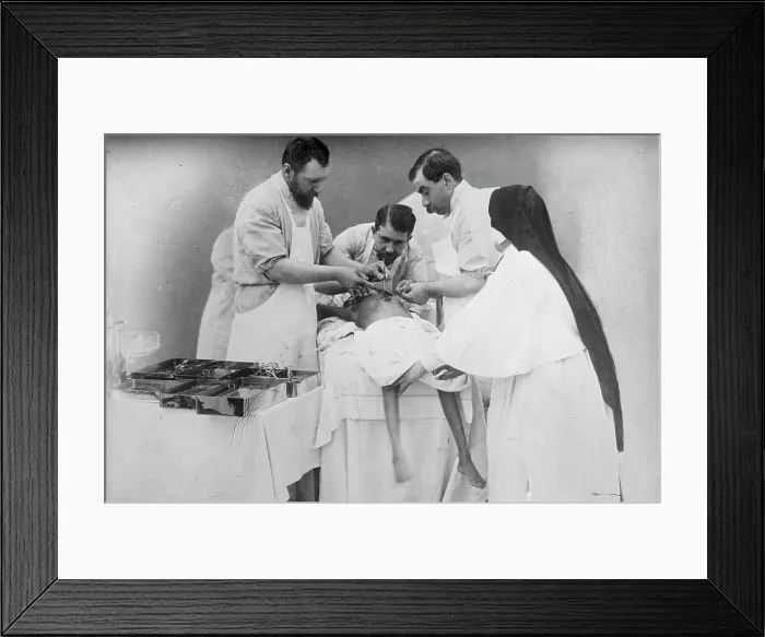 Framed Print : Binding arteries of Hindoo twins after operation, 1902. Creator: Bain News Service Framed Print : Binding arteries of Hindoo twins after operation, 1902. Creator: Bain News Service