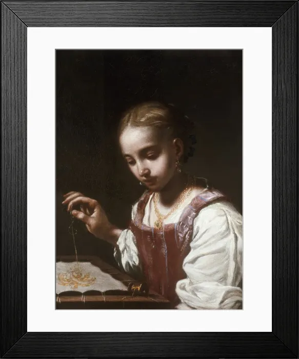 Framed Print : Girl Sewing, 1720. Creator: Antonio Amarosi Framed Print : Girl Sewing, 1720. Creator: Antonio Amarosi