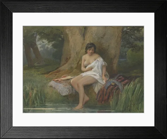 Framed Print : Woman bathing, 1830s-1860s. Creator: John White Abbott Framed Print : Woman bathing, 1830s-1860s. Creator: John White Abbott