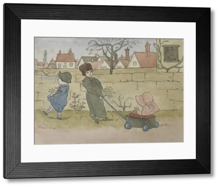Framed Print : Children playing, 1879. Creator: Catherine Greenaway Framed Print : Children playing, 1879. Creator: Catherine Greenaway