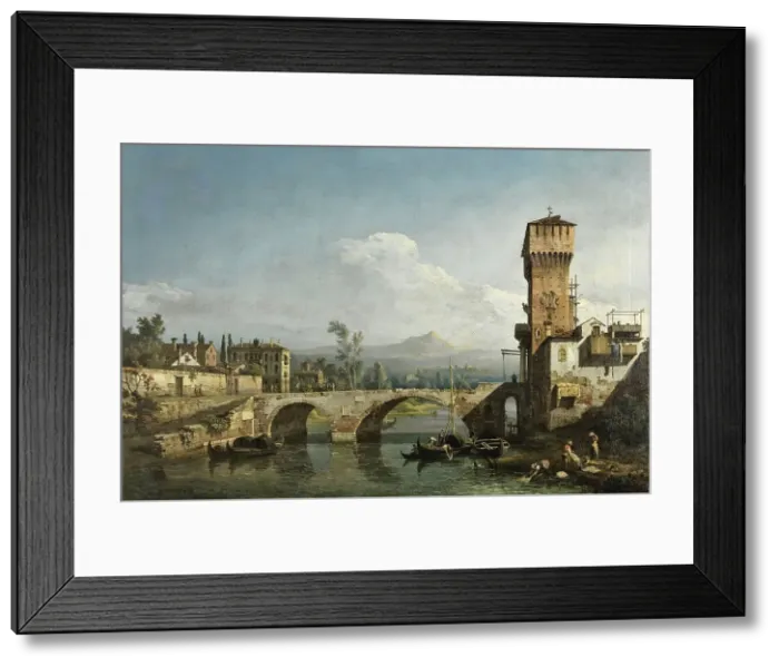 Framed Print : Capriccio with a River and Bridge, 1745. Creator: Bernardo Bellotto Framed Print : Capriccio with a River and Bridge, 1745. Creator: Bernardo Bellotto