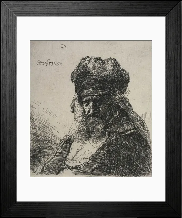Framed Print : Bearded old man in a high fur cap, with eyes closed, c.1635. Creator: Rembrandt Harmensz van Rijn Framed Print : Bearded old man in a high fur cap, with eyes closed, c.1635. Creator: Rembrandt Harmensz van Rijn