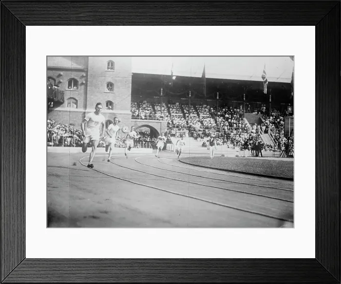 Framed Print : 110 metre race - Olympic Games - 1912, 1912. Creator: Bain News Service Framed Print : 110 metre race - Olympic Games - 1912, 1912. Creator: Bain News Service