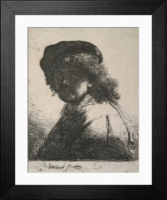 Framed Print : Self-portrait in a cap and scarf with the face dark: bust, 1633. Creator: Rembrandt Harmensz van Rijn Framed Print : Self-portrait in a cap and scarf with the face dark: bust, 1633. Creator: Rembrandt Harmensz van Rijn