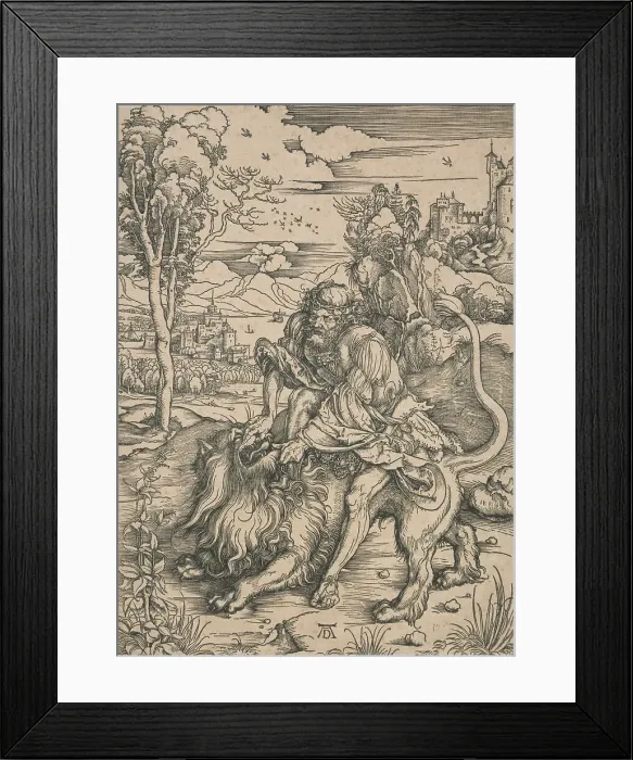 Framed Print : Samson fighting with the lion, 1496-1497. Creator: Albrecht Durer Framed Print : Samson fighting with the lion, 1496-1497. Creator: Albrecht Durer