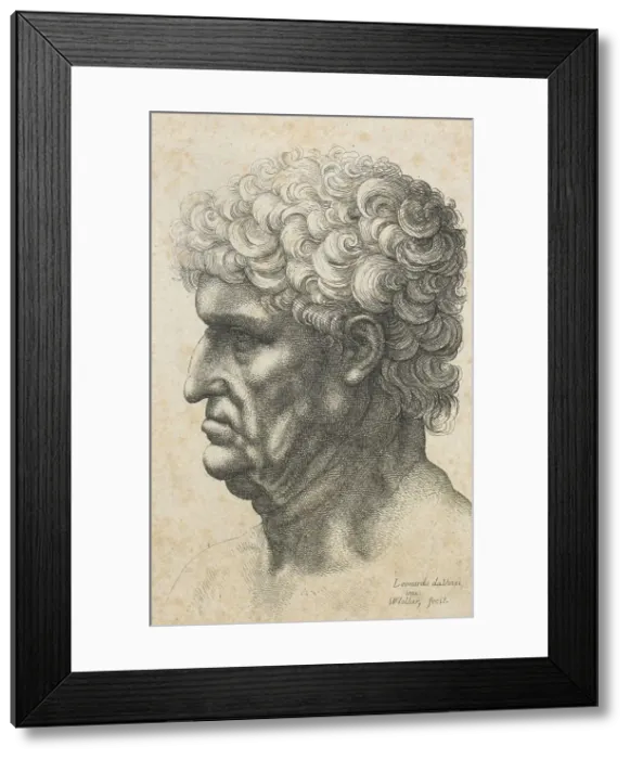 Framed Print : Caricatures and deformities after Leonardo. The old man with curly hair, c.1645. Creator: Wenceslaus Hollar