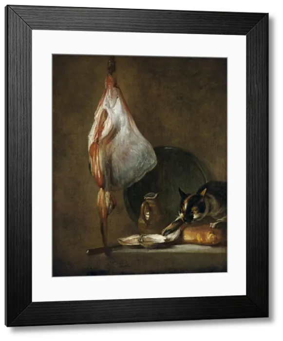 Framed Print : Still-Life With Cat and Rayfish, 1728. Creator: Jean-Simeon Chardin Framed Print : Still-Life With Cat and Rayfish, 1728. Creator: Jean-Simeon Chardin