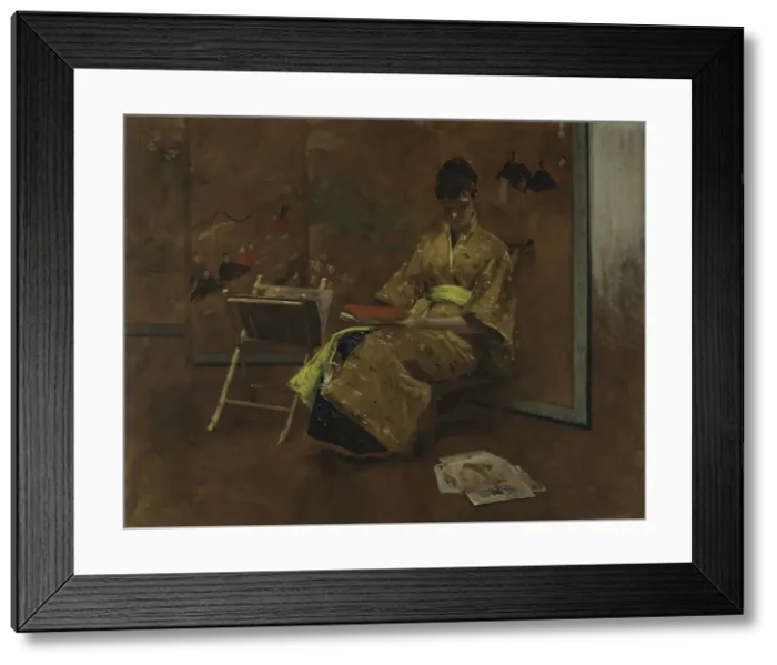 Framed Print : A Girl in Japanese Gown. The Kimono, 1887. Creator: William Merritt Chase Framed Print : A Girl in Japanese Gown. The Kimono, 1887. Creator: William Merritt Chase
