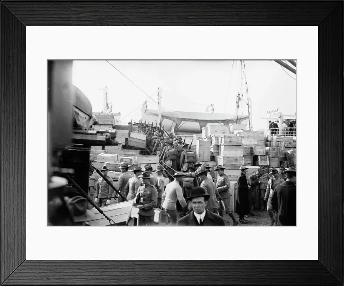 Framed Print : Marines board MEADE, 1913. Creator: Bain News Service Framed Print : Marines board MEADE, 1913. Creator: Bain News Service