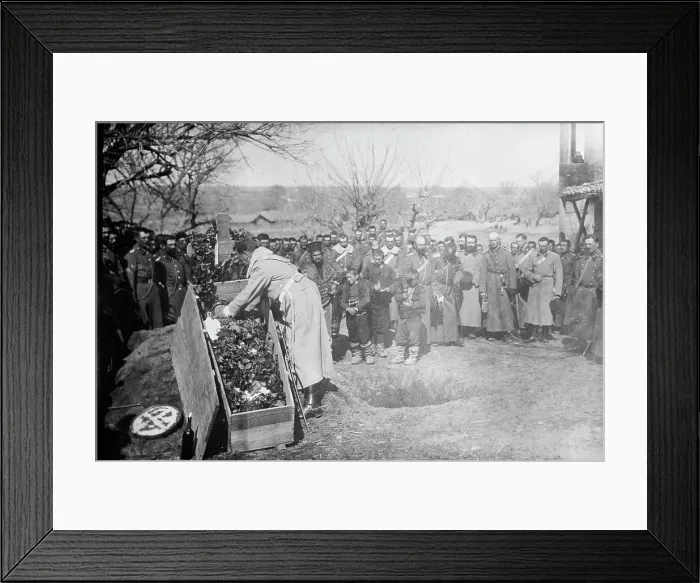 Framed Print : Burying soldier who cut barbed wire defence of Adrianople, 1913. Creator: Bain News Service Framed Print : Burying soldier who cut barbed wire defence of Adrianople, 1913. Creator: Bain News Service