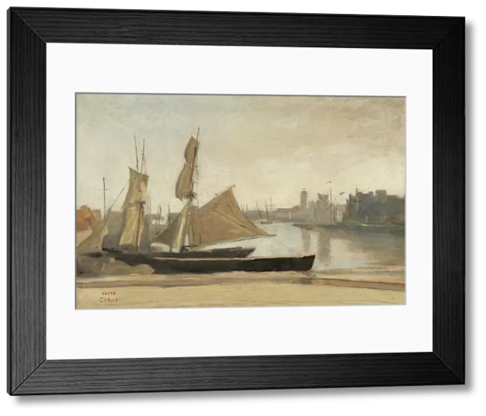 Framed Print : Dunkerque, Fishing Boats Tied To The Wharf, c1830. Creator: Jean-Baptiste-Camille Corot Framed Print : Dunkerque, Fishing Boats Tied To The Wharf, c1830. Creator: Jean-Baptiste-Camille Corot