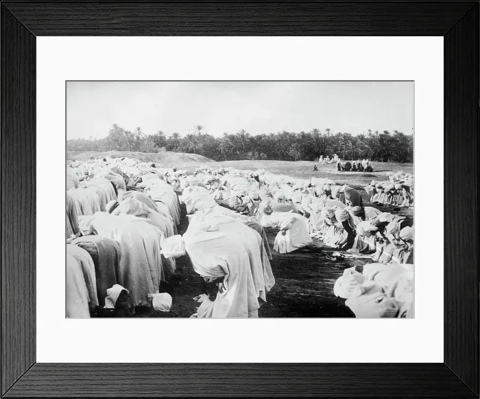 Framed Print : Arabs at prayer in desert, between c1910 and c1915. Creator: Bain News Service