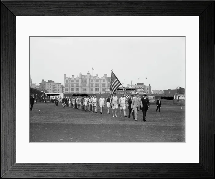 Framed Print : Olympic athletes coming on field, 1912. Creator: Bain News Service Framed Print : Olympic athletes coming on field, 1912. Creator: Bain News Service