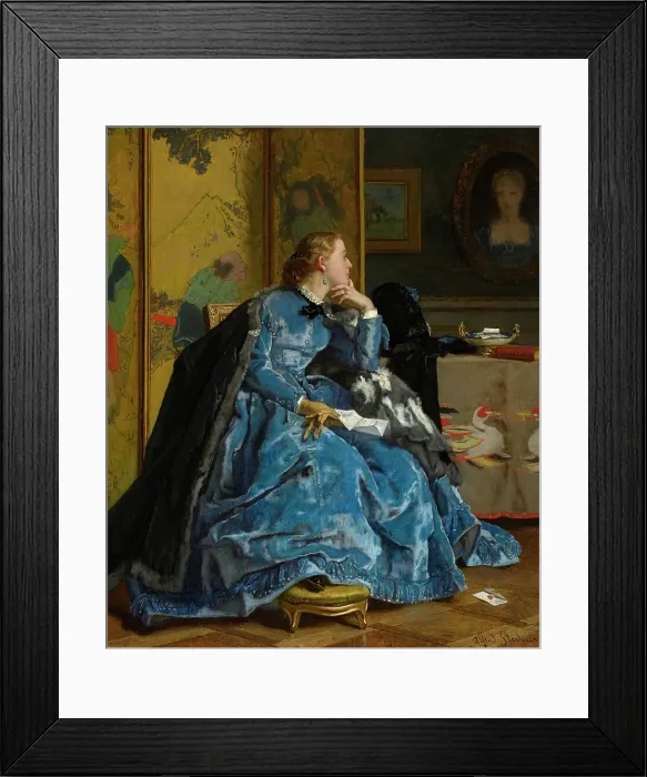 Framed Print : A Duchess (The Blue Dress), c1866. Creator: Alfred Stevens Framed Print : A Duchess (The Blue Dress), c1866. Creator: Alfred Stevens