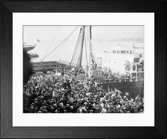 Framed Print : Departure of FINLAND with Olympic candidates, 1912. Creator: Bain News Service Framed Print : Departure of FINLAND with Olympic candidates, 1912. Creator: Bain News Service