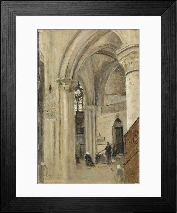 Framed Print : Interior of the Church at Mantes, 1865. Creator: Jean-Baptiste-Camille Corot