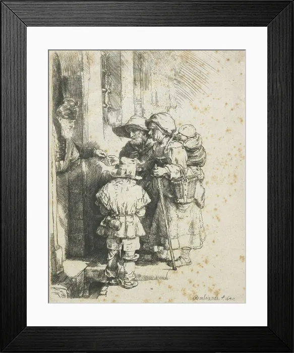 Framed Print : A blind hurdy-gurdy player and family receiving alms, 1648. Creator: Rembrandt Harmensz van Rijn Framed Print : A blind hurdy-gurdy player and family receiving alms, 1648. Creator: Rembrandt Harmensz van Rijn