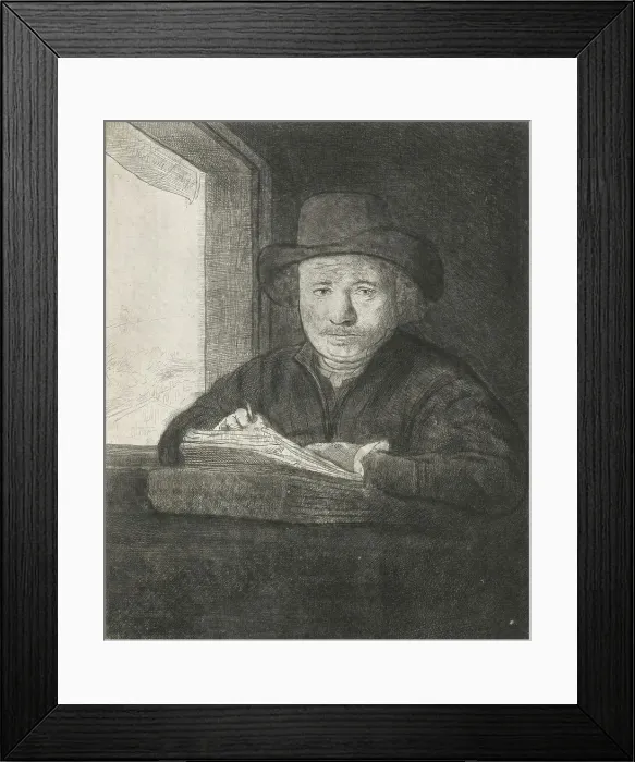 Framed Print : Self-portrait etching at a window, 1648. Creator: Rembrandt Harmensz van Rijn Framed Print : Self-portrait etching at a window, 1648. Creator: Rembrandt Harmensz van Rijn