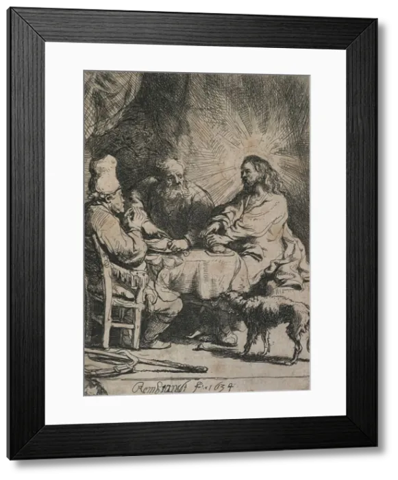 Framed Print : Christ at Emmaus: the smaller plate, 1634. Creator: Rembrandt Harmensz van Rijn Framed Print : Christ at Emmaus: the smaller plate, 1634. Creator: Rembrandt Harmensz van Rijn