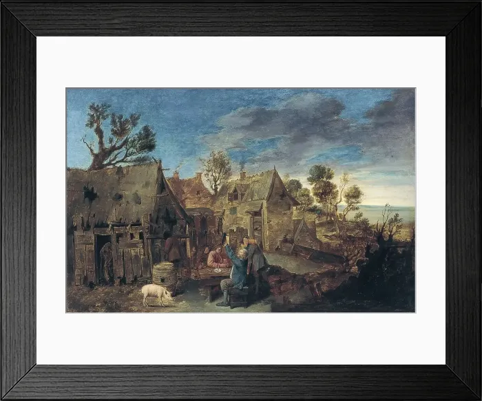 Framed Print : Village Scene with Men drinking, 1631. Creator: Adriaen Brouwer Framed Print : Village Scene with Men drinking, 1631. Creator: Adriaen Brouwer