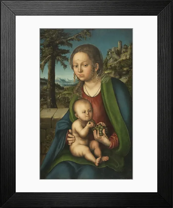 Framed Print : The Virgin and Child with a Bunch of Grapes, 1509. Creator: Lucas Cranach the Elder