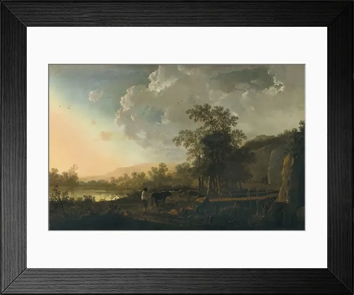 Framed Print : Landscape with a Sunset, 1655. Creator: Aelbert Cuyp Framed Print : Landscape with a Sunset, 1655. Creator: Aelbert Cuyp