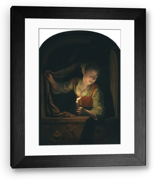 Framed Print : Young Woman with a Lighted Candle at a Window, 1658. Creator: Gerrit Dou Framed Print : Young Woman with a Lighted Candle at a Window, 1658. Creator: Gerrit Dou