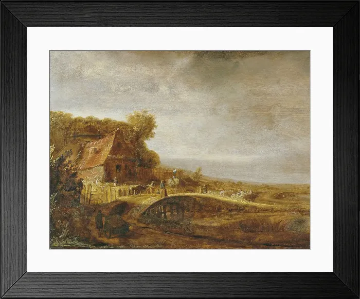 Framed Print : Landscape with a Farm and a Bridge, unknown date. Creator: Govaert Flinck Framed Print : Landscape with a Farm and a Bridge, unknown date. Creator: Govaert Flinck