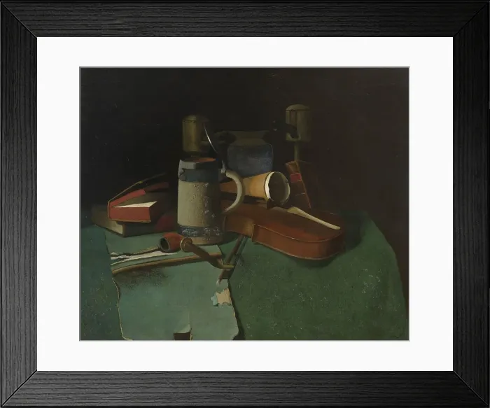 Framed Print : Books, Mug, Pipe and Violin, 1880. Creator: John Frederick Peto Framed Print : Books, Mug, Pipe and Violin, 1880. Creator: John Frederick Peto
